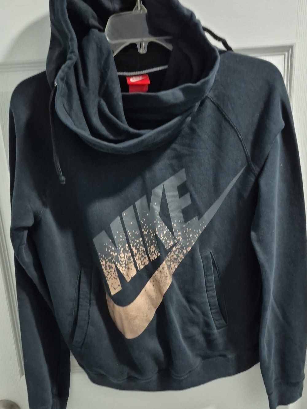 Nike Black Pullover Cowl Neck Sweatshirt with Metallic Gold Logo
